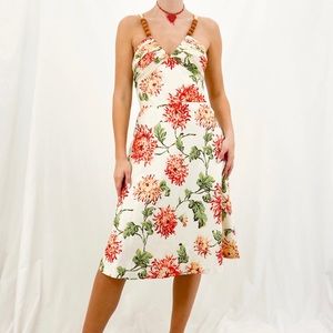 Donna Ricco Ivory + Red Green Print Sundress with Beaded Straps